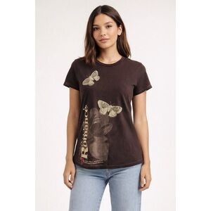 Butterfly Print Short-Sleeved Vintage Slim T-shirt 100% Cotton Small